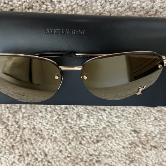 Saint Laurent Gold Aviator Sunglasses - Picture 3 of 11
